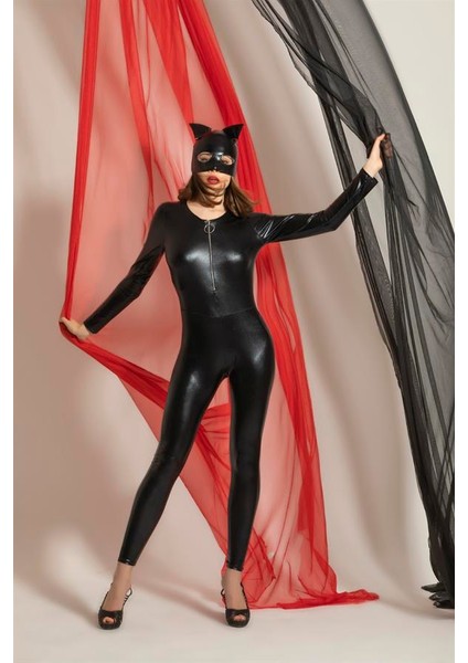 Mulvxbrf BRF02 Deri Kedi Kız Kostümü Siyah (BRF6330) (Mulvix)