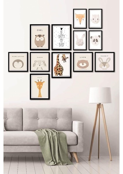 12 Parça Dekoratif Mdf Tablo Seti Çerçeve Görünümlü DEKOLIADKJ046