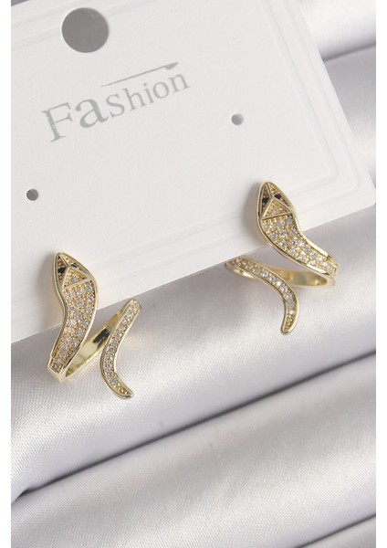 Mulvxxmd XDN02 Pirinç Gold Renk Zirkon Taşlı Yılan Model Kadın Küpe (Mulvix)