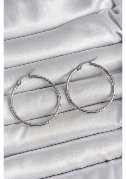 Mulvxxmd XDN02 316 Çelik Renk 33 mm Halka Model Kadın Küpe (Mulvix)