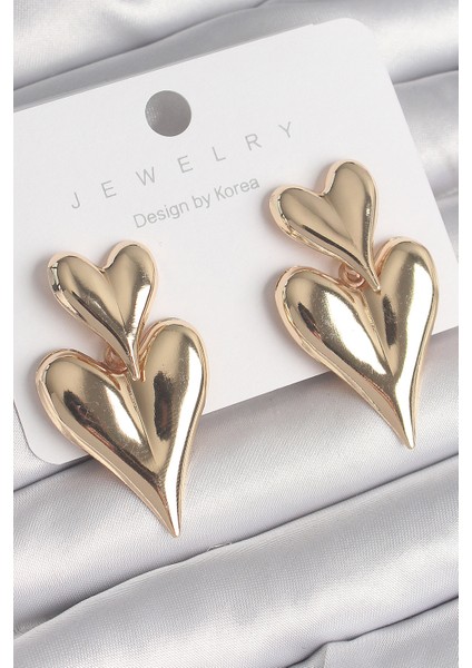 Mulvxxmd XDN02 Pirinç Gold Renk Sallantı Kalp Model Kadın Küpe (Mulvix)