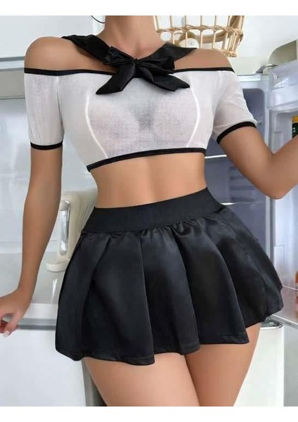 Mulvxbrf BRF02 Transparan Mini Etekli Kurdela Detaylı Kostüm (Mulvix)