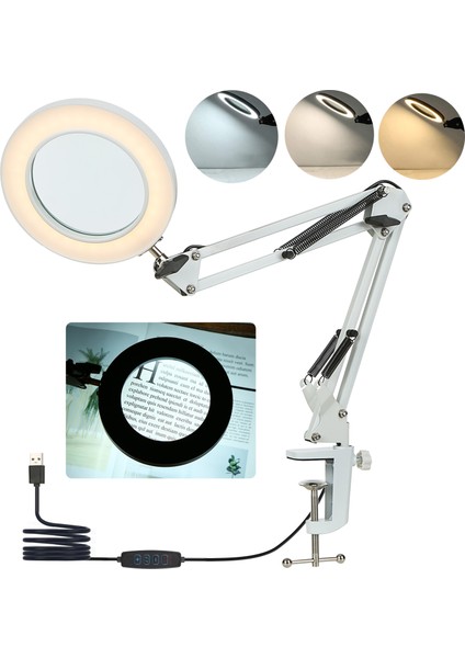 Neoglint Esnek Kelepçeli Masa Lambası 8x Büyüteç Salıncak Kolu Kısılabilir Led'ler Masa Lambası 3 Renk Modu ve 10 Parlaklık Seviyesi Okuma Çalışma Çalışma Işığı (Yurt Dışından)