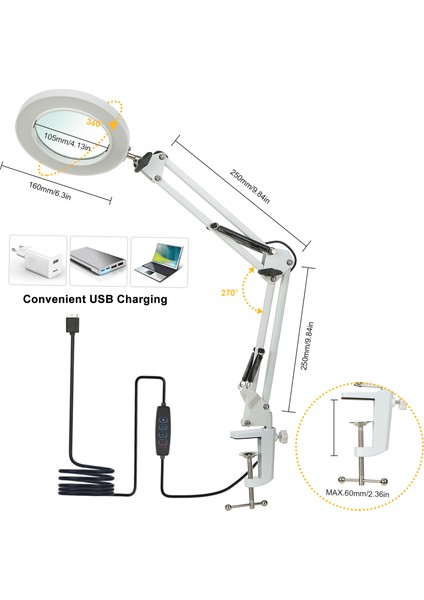 Neoglint Esnek Kelepçeli Masa Lambası 8x Büyüteç Salıncak Kolu Kısılabilir Led'ler Masa Lambası 3 Renk Modu ve 10 Parlaklık Seviyesi Okuma Çalışma Çalışma Işığı (Yurt Dışından) fırsatları