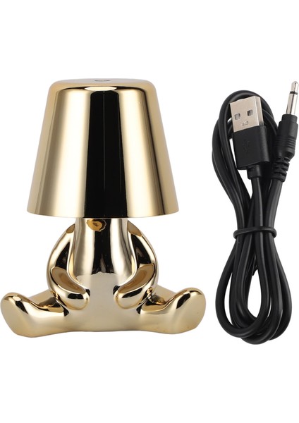 Dokunmatik Başucu Masa Lambası 3 Mod Küçük Adam Dekoratif Düşünür Heykeli LED Masa Lambası Yatak Odası Ofisler Oturma Odaları Dekorasyon Hediye USB Şarj Altın Tip B (Yurt Dışından)