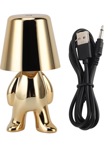 Dokunmatik Başucu Masa Lambası 3 Mod Küçük Adam Dekoratif Düşünür Heykeli LED Masa Lambası Yatak Odası Ofisler Oturma Odaları Dekorasyon Hediye USB Şarj Altın Tip A (Yurt Dışından)