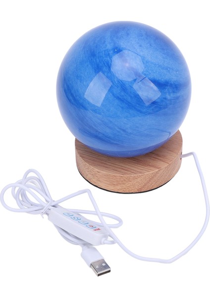 Yatak Başı Gece Lambası Ahşap Tabanlı Mavi Cam Abajur Top Küçük Masa Lambası 3 Renk Sıcaklığı Kademesiz Karartma Okuma Lambası Yatak Odası Için 12CM (Yurt Dışından)