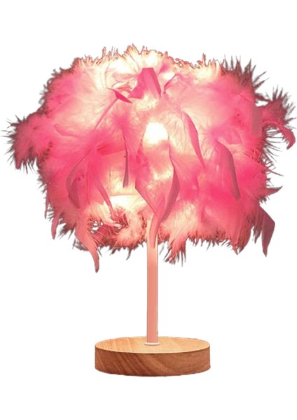 Tüy Masa Lambası Işık Lüks Başucu Lambası Gece Lambası Yatak Odası Oturma Odası Parti Düğün Dekorasyonu Pembe (Yurt Dışından)