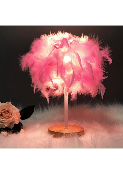 Tüy Masa Lambası Işık Lüks Başucu Lambası Gece Lambası Yatak Odası Oturma Odası Parti Düğün Dekorasyonu Pembe (Yurt Dışından) modelleri