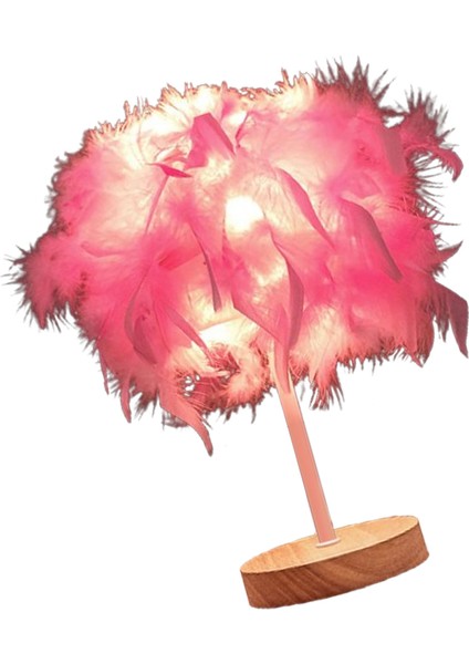 Tüy Masa Lambası Işık Lüks Başucu Lambası Gece Lambası Yatak Odası Oturma Odası Parti Düğün Dekorasyonu Pembe (Yurt Dışından) indirimleri