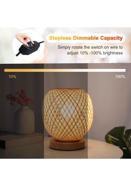 Başucu Lambası Yatak Odası Rahat Bambu Dokuma Lamba Sıcak Işık Gece Lambası Eski Küçük Masa Lambaları (Yurt Dışından)