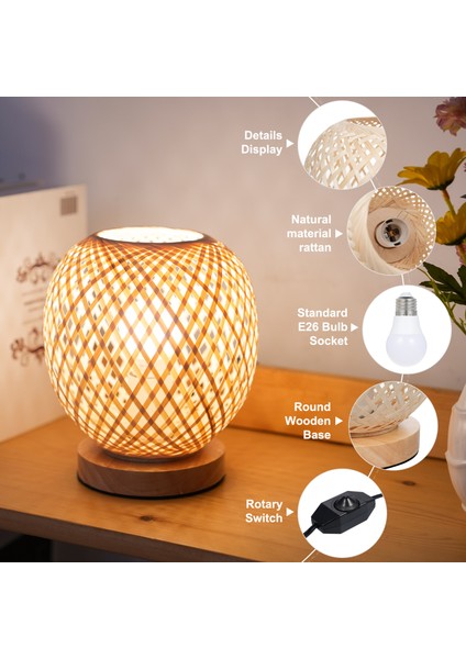 Başucu Lambası Yatak Odası Rahat Bambu Dokuma Lamba Sıcak Işık Gece Lambası Eski Küçük Masa Lambaları (Yurt Dışından) fırsatları