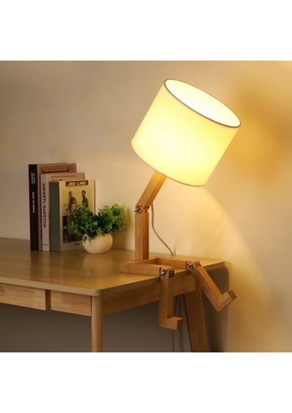 Yatak Odası Oturma Odası Ofis Için Ayarlanabilir Ahşap Silindirik Gece Lambası Başucu Lambası 12W Üç Renkli Ampul Ab Fişi 8031 Bej (Yurt Dışından) modelleri
