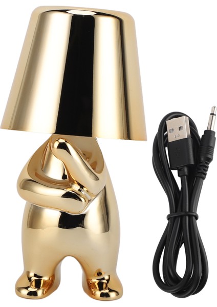 Yatak Başı Dokunmatik Kontrol Masa Lambası USB Şarj 3 Yönlü Kısılabilir Küçük Adam Heykeli LED Yatak Odası Dekorasyonu Altın G Tipi (Yurt Dışından)