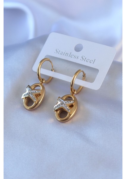 Mulvxxmd XDN02 Çelik Özel Seri Gold Renk Zirkon Taş Detay Kadın Küpe (Mulvix)