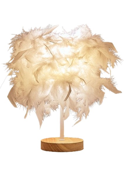 Tüy Masa Lambası Işık Lüks Başucu Lambası Gece Lambası Yatak Odası Oturma Odası Parti Düğün Dekorasyonu Beyaz (Yurt Dışından)