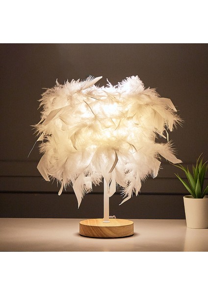 Tüy Masa Lambası Işık Lüks Başucu Lambası Gece Lambası Yatak Odası Oturma Odası Parti Düğün Dekorasyonu Beyaz (Yurt Dışından) fiyatları