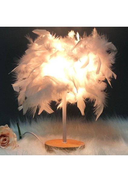 Tüy Masa Lambası Işık Lüks Başucu Lambası Gece Lambası Yatak Odası Oturma Odası Parti Düğün Dekorasyonu Beyaz (Yurt Dışından) modelleri