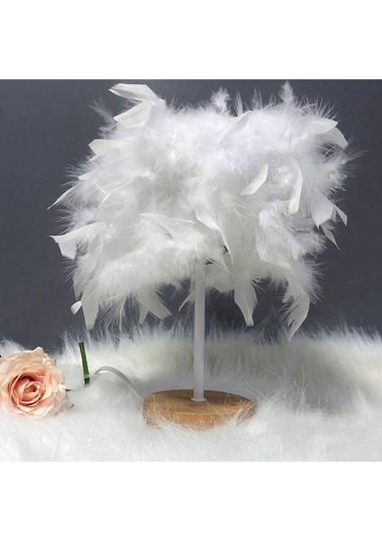 Tüy Masa Lambası Işık Lüks Başucu Lambası Gece Lambası Yatak Odası Oturma Odası Parti Düğün Dekorasyonu Beyaz (Yurt Dışından) fırsatları