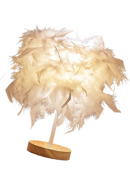 Tüy Masa Lambası Işık Lüks Başucu Lambası Gece Lambası Yatak Odası Oturma Odası Parti Düğün Dekorasyonu Beyaz (Yurt Dışından) indirimleri