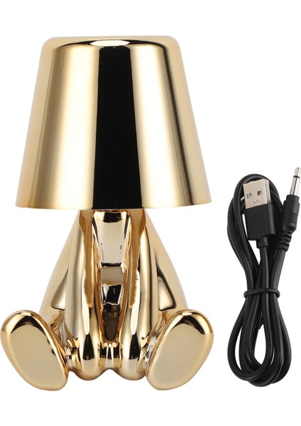 Yatak Başı Dokunmatik Kontrol Masa Lambası USB Şarj 3 Yönlü Kısılabilir Küçük Adam Heykeli LED Yatak Odası Dekorasyonu Altın H Tipi (Yurt Dışından)