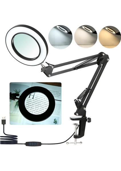 Neoglint Esnek Kelepçeli Masa Lambası 8x Büyüteç Salıncak Kolu Kısılabilir Led'ler Masa Lambası 3 Renk Modu ve 10 Parlaklık Seviyesi Okuma Çalışma Çalışma Işığı (Yurt Dışından)