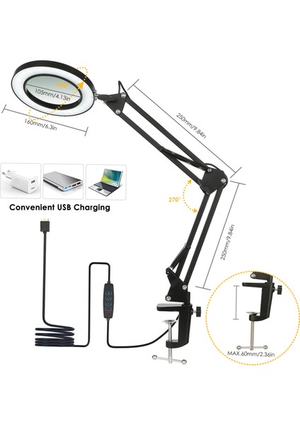 Neoglint Esnek Kelepçeli Masa Lambası 8x Büyüteç Salıncak Kolu Kısılabilir Led'ler Masa Lambası 3 Renk Modu ve 10 Parlaklık Seviyesi Okuma Çalışma Çalışma Işığı (Yurt Dışından) fiyatları