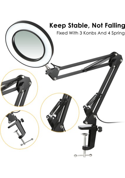 Neoglint Esnek Kelepçeli Masa Lambası 8x Büyüteç Salıncak Kolu Kısılabilir Led'ler Masa Lambası 3 Renk Modu ve 10 Parlaklık Seviyesi Okuma Çalışma Çalışma Işığı (Yurt Dışından) fırsatları