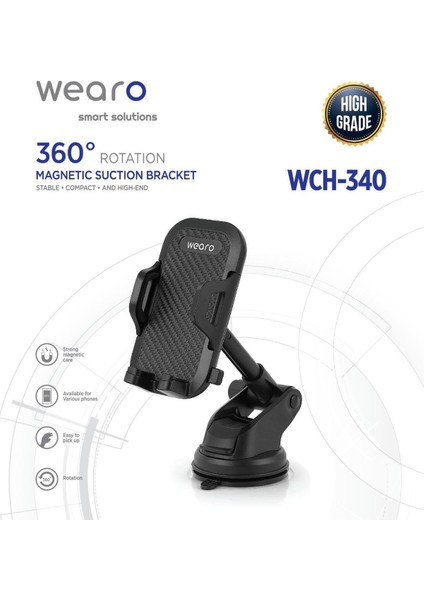 Uzayan ayarlanabilir vantuzlu telefon tutucu, yüksek kalite, metalik renk, 2 yıl garanti