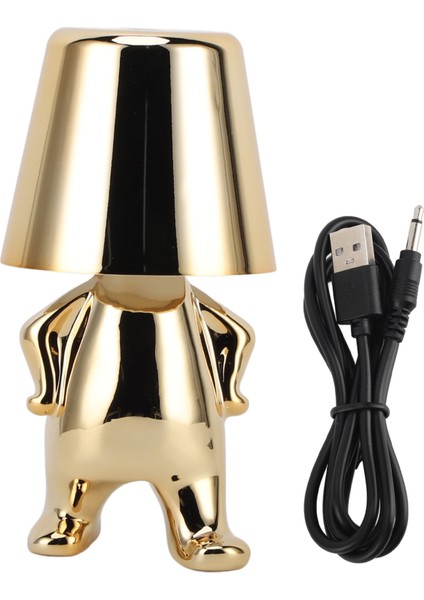 Yatak Başı Dokunmatik Kontrol Masa Lambası USB Şarj 3 Yönlü Kısılabilir Küçük Adam Heykeli LED Yatak Odası Dekorasyonu Altın F Tipi (Yurt Dışından)