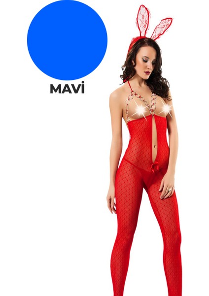 Mulvxbrf BRF02 Mavi Zincirli Dantel Vücut Çorabı - 1009 (Mulvix)