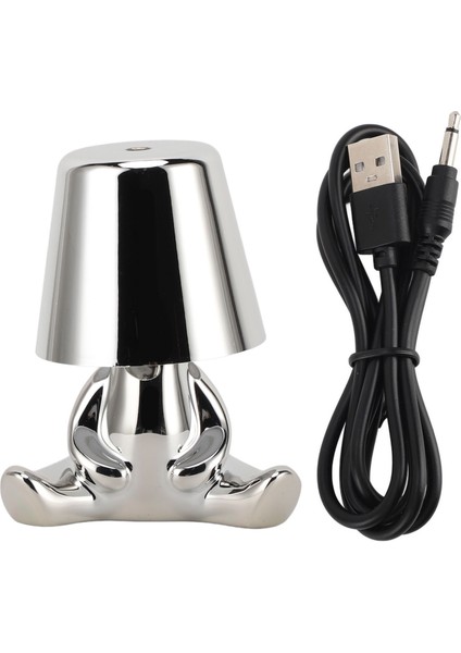 Dokunmatik Başucu Masa Lambası 3 Mod Küçük Adam Dekoratif Düşünür Heykeli LED Masa Lambası Yatak Odası Ofisler Oturma Odaları Dekorasyon Hediye USB Şarj Gümüş Tip B (Yurt Dışından)