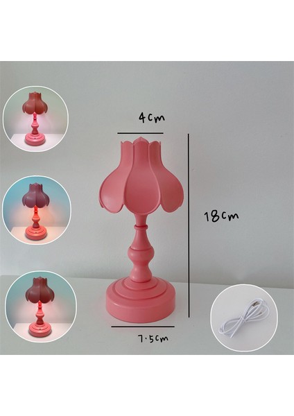 Masa Lambası Retro Lotus Yaprağı Yaratıcı Güzel 3 Işık Kaynağı Küçük Masa Gece Lambası Kızlar Yatak Odası Gül Kırmızı (Yurt Dışından)