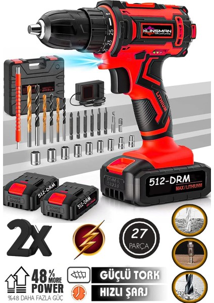 Alman Amg Serii 2000-MBK Çift Akülü 27PCS Set Hediyeli Darbeli Delme Vidalama Matkap