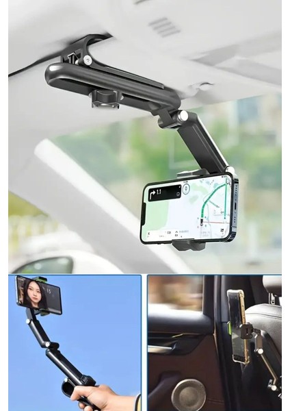 Araç İçi Çok Fonksiyonlu Telefon Tutucu, Siyah, Güvenli ve Pratik Kullanım