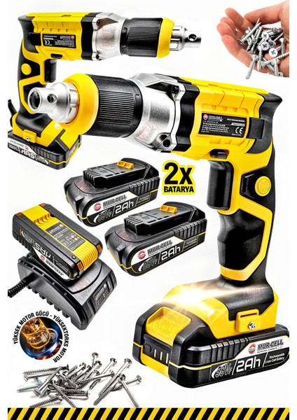 Şarjlı Metal Şanzıman Otomatik Alçıpan Vidalama 2x Çift Akülü Hızlı Şarjlı Alçıpan Vidalama