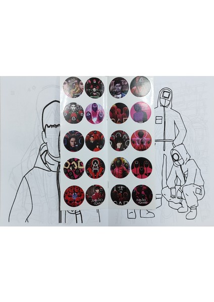 4 Adet Stickerli Boyama Kitabı 12 Li Kuru Boya Kalemi Hediyeli (Örü Ad./squid G/mcraft/arabalar )X09