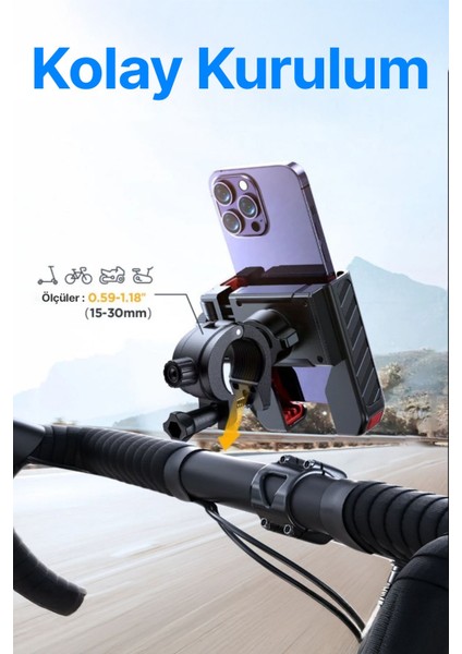 Kıskaçlı telefon tutucu, 4-7.7 inç, motosiklet, bisiklet, atv uyumlu, mıknatıslı, siyah indirimleri