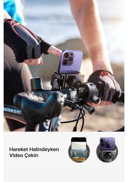 Kıskaçlı telefon tutucu, 4-7.7 inç, motosiklet, bisiklet, atv uyumlu, mıknatıslı, siyah