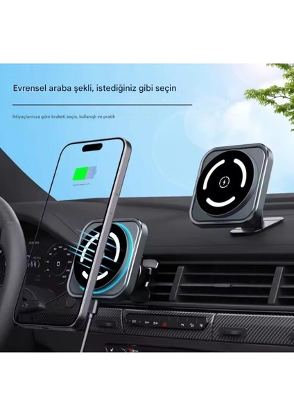 15W Kablosuz ve Mıknatıslı 2'li Araba Telefon Tutucu Siyah