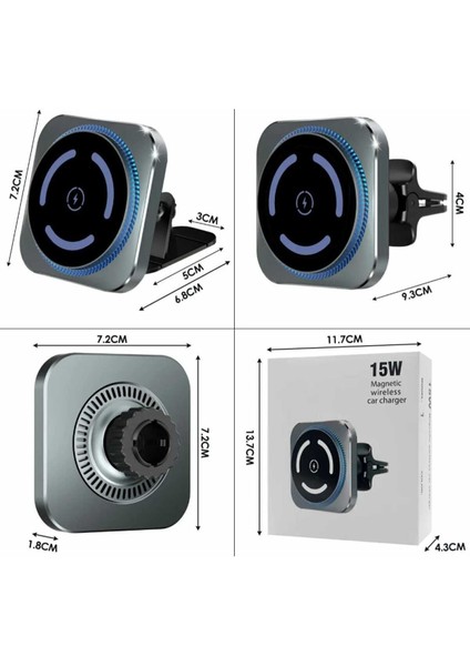 15W Kablosuz ve Mıknatıslı 2'li Araba Telefon Tutucu Siyah modelleri