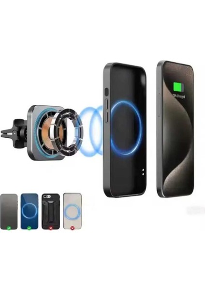 15W Kablosuz ve Mıknatıslı 2'li Araba Telefon Tutucu Siyah