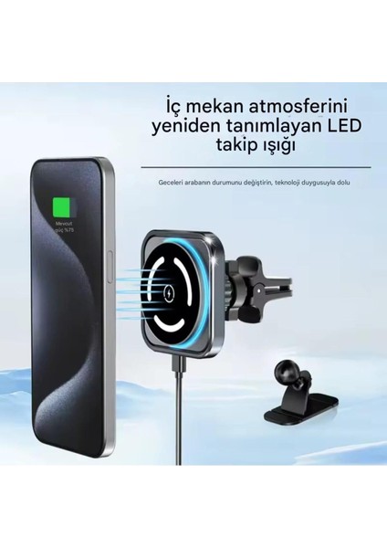 15W Kablosuz ve Mıknatıslı 2'li Araba Telefon Tutucu Siyah
