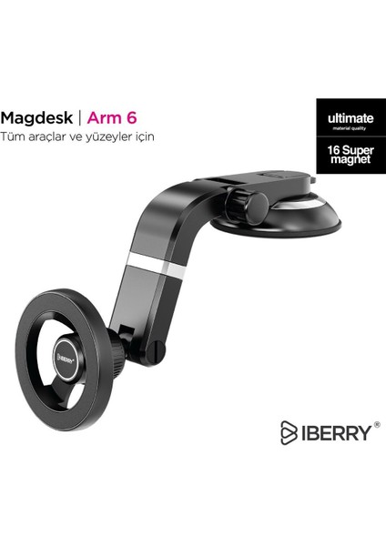 6 vantuzlu manyetik telefon tutucu, araç içi güvenli ve kolay kullanım sağlar