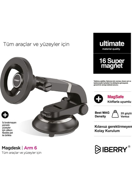 6 vantuzlu manyetik telefon tutucu, araç içi güvenli ve kolay kullanım sağlar fiyatları