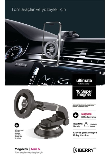 6 vantuzlu manyetik telefon tutucu, araç içi güvenli ve kolay kullanım sağlar indirimleri