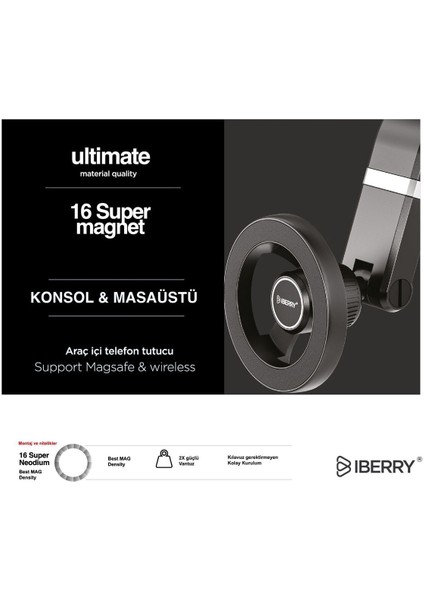 6 vantuzlu manyetik telefon tutucu, araç içi güvenli ve kolay kullanım sağlar