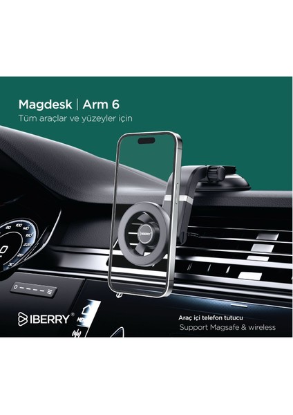 6 vantuzlu manyetik telefon tutucu, araç içi güvenli ve kolay kullanım sağlar