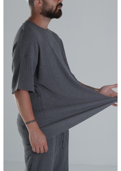 Antrasit Bürümcük Kumaş Oversize Takım