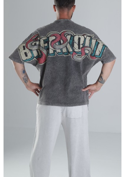 Breakout Yıkamalı Antrasit Oversize Tasarım T-Shirt